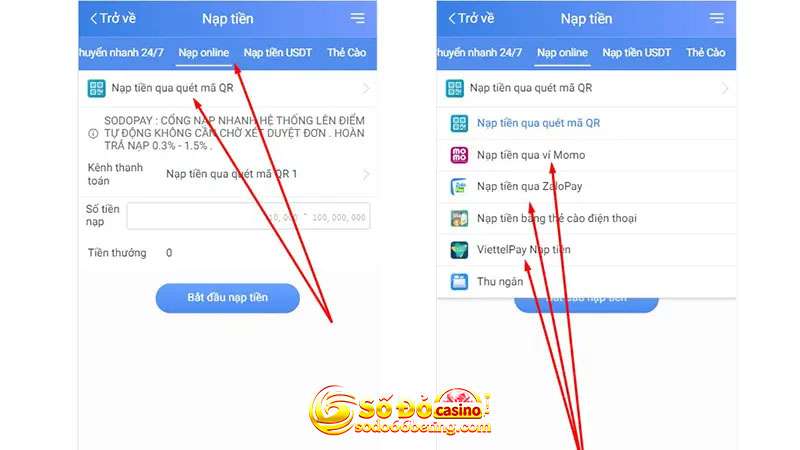 Nạp tiền SODO66 qua ví điện tử