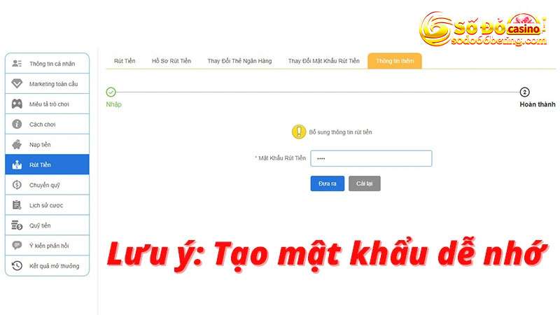 Tạo mật khẩu rút tiền SODO66