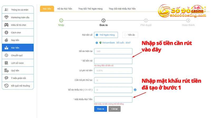Tiến hành rút tiền SODO66